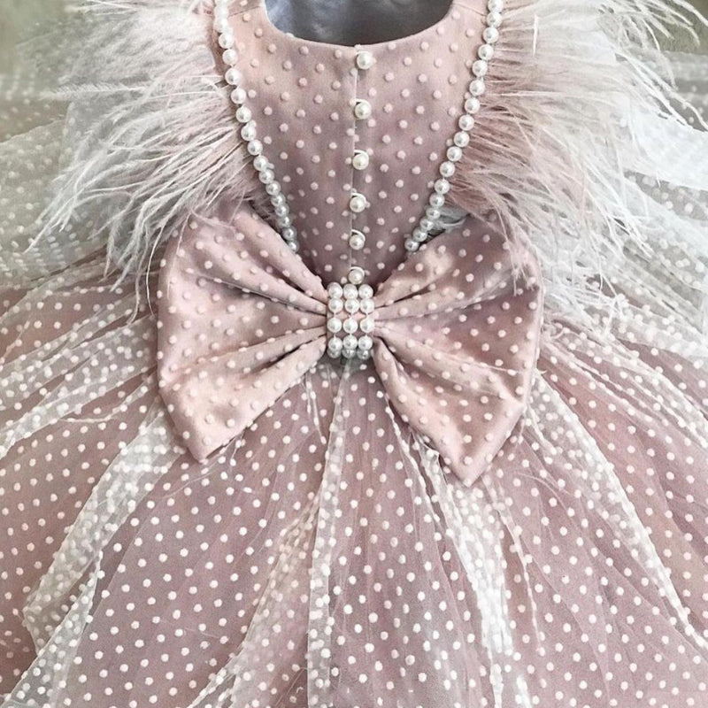 Pink A-Line Beaded Tulle Girls' Dress – Birthday & Party Flower Girl Outfit