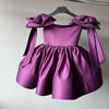 A-line Satin Flower Girl Dress with Bow and Round Neck