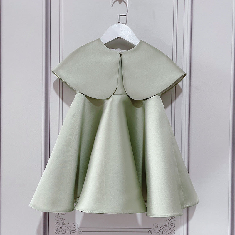 Green Satin A-Line Knee-Length Dress for Girls - Party, Holiday & Special Occasion