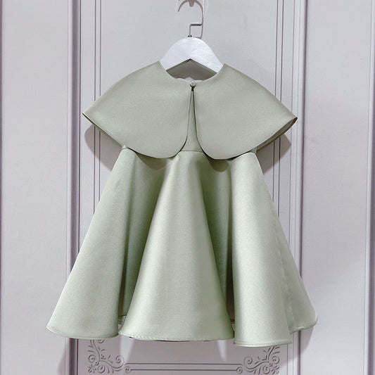 Green Satin A-Line Knee-Length Dress for Girls - Party, Holiday & Special Occasion