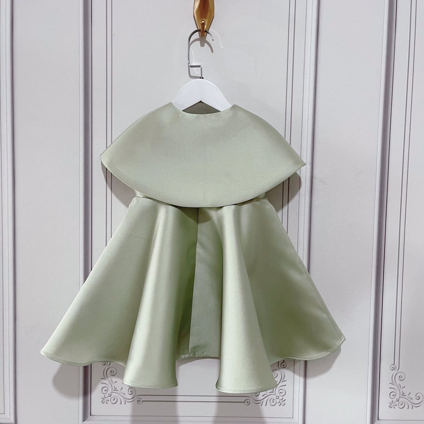 Green Satin A-Line Knee-Length Dress for Girls - Party, Holiday & Special Occasion