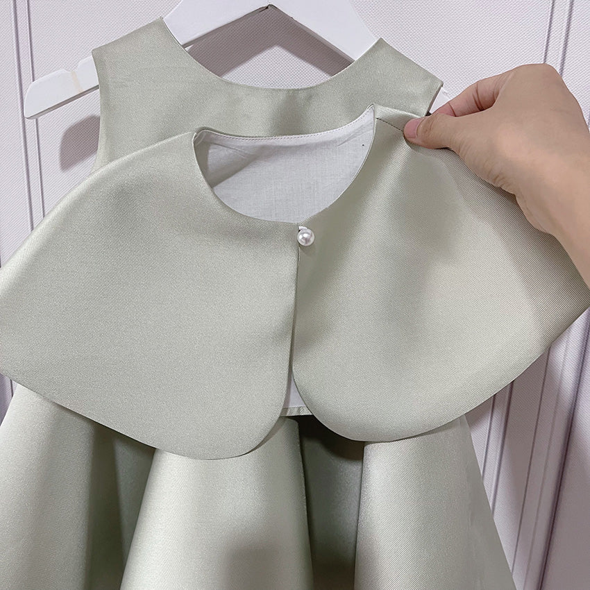 Green Satin A-Line Knee-Length Dress for Girls - Party, Holiday & Special Occasion
