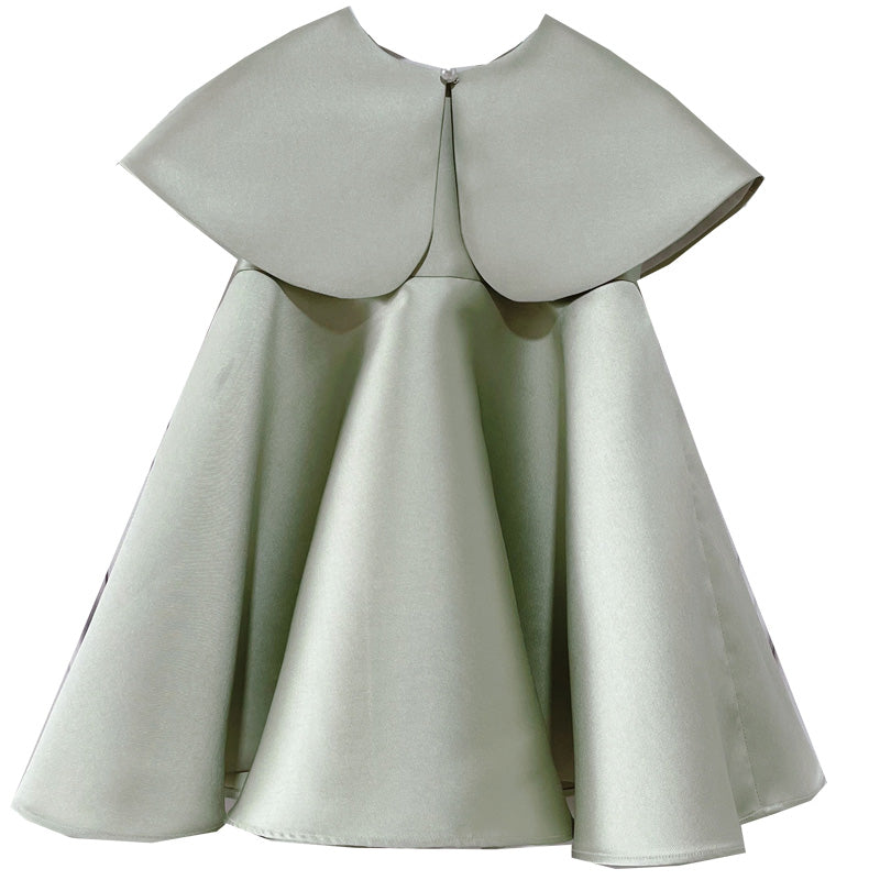 Green Satin A-Line Knee-Length Dress for Girls - Party, Holiday & Special Occasion