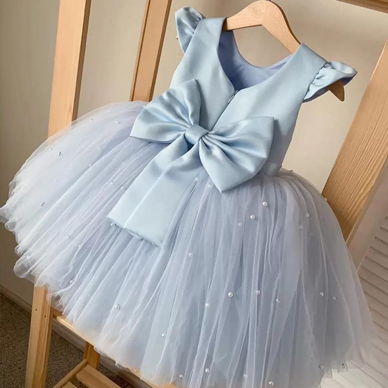 A-Line Satin & Tulle Princess Dress with Bow for Girls, 12M-5Y | Special Occasion & Party Wear