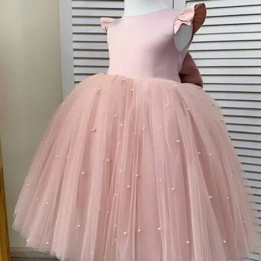 A-Line Satin & Tulle Princess Dress with Bow for Girls, 12M-5Y | Special Occasion & Party Wear
