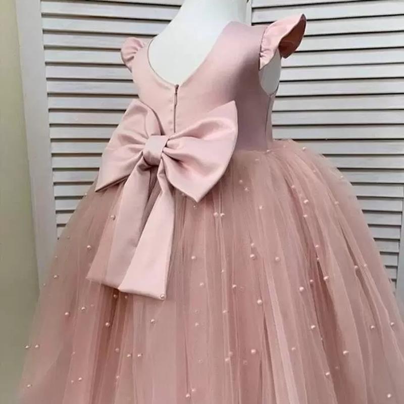 A-Line Satin & Tulle Princess Dress with Bow for Girls, 12M-5Y | Special Occasion & Party Wear