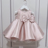 A-Line Sleeveless Satin Pink Dress with Bow for Girls