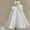 A-line Sleeveless Satin Tea-Length White Dress for Girls