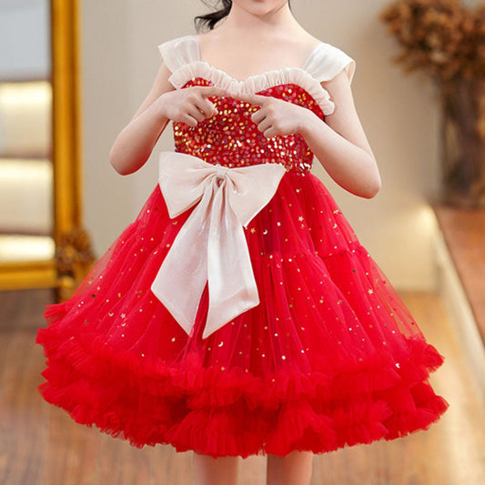 Elegant A-Line Sweetheart Sleeveless Tulle Princess Dress for Girls | Sequins & Bows