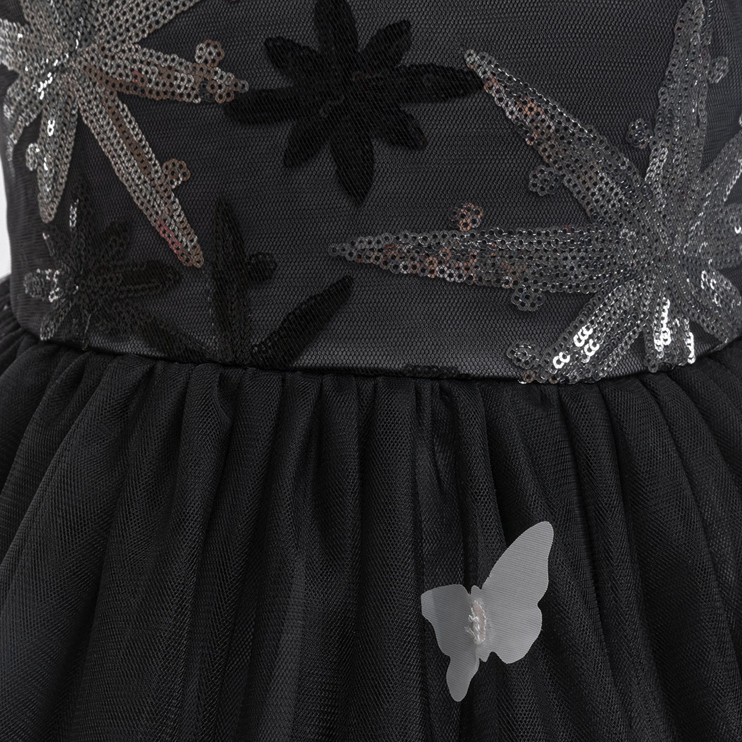 Black A-Line Tulle Girls' Dress – Embroidered & Sequin Tea Length Party Outfit