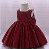 A-Line Tea-Length Satin Flower Girl Dress with Bow and Ruffles