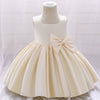 A-Line Tea-Length Satin Flower Girl Dress with Bow and Ruffles