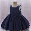 A-Line Tea-Length Satin Flower Girl Dress with Bow and Ruffles