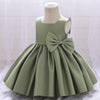 A-Line Tea-Length Satin Flower Girl Dress with Bow and Ruffles