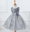 A-line Tea-Length Sequined Flower Girl Dress with Bows