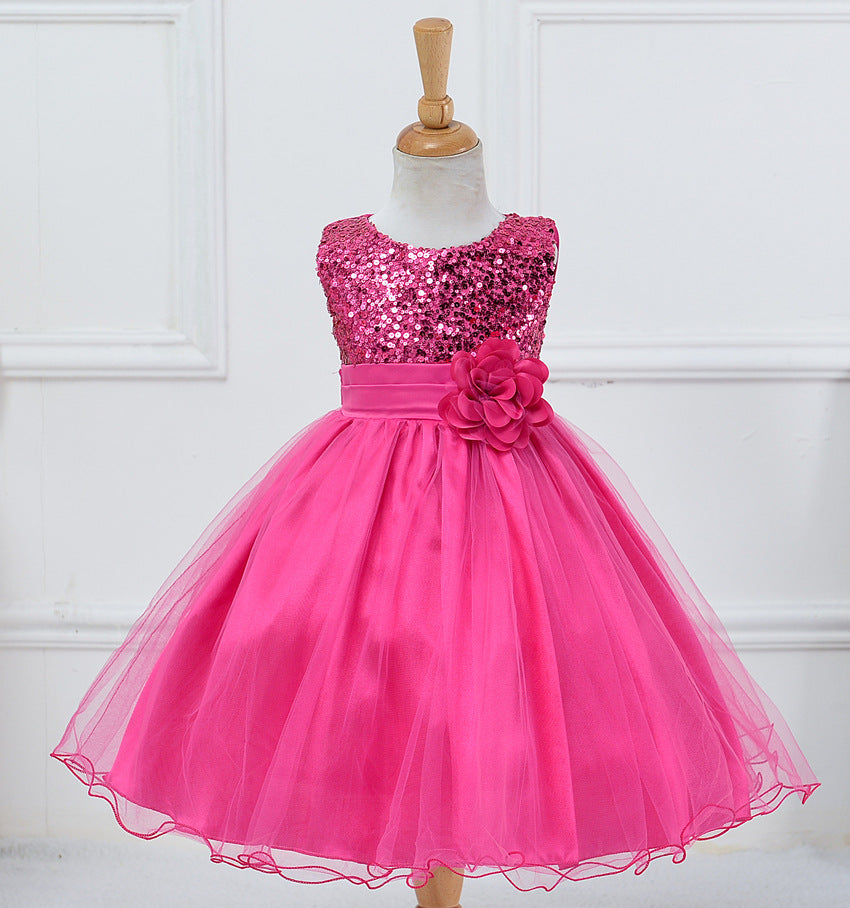 A-line Tea-Length Sequined Flower Girl Dress with Bows