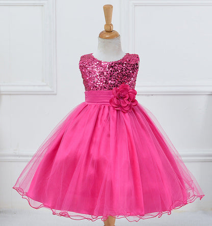 A-line Tea-Length Sequined Flower Girl Dress with Bows