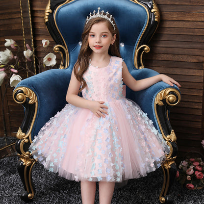 A-Line Tea-Length Tulle Flower Girl Dress with Flowers and Bow