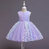 A-Line Tea-Length Tulle Flower Girl Dress with Flowers and Bow