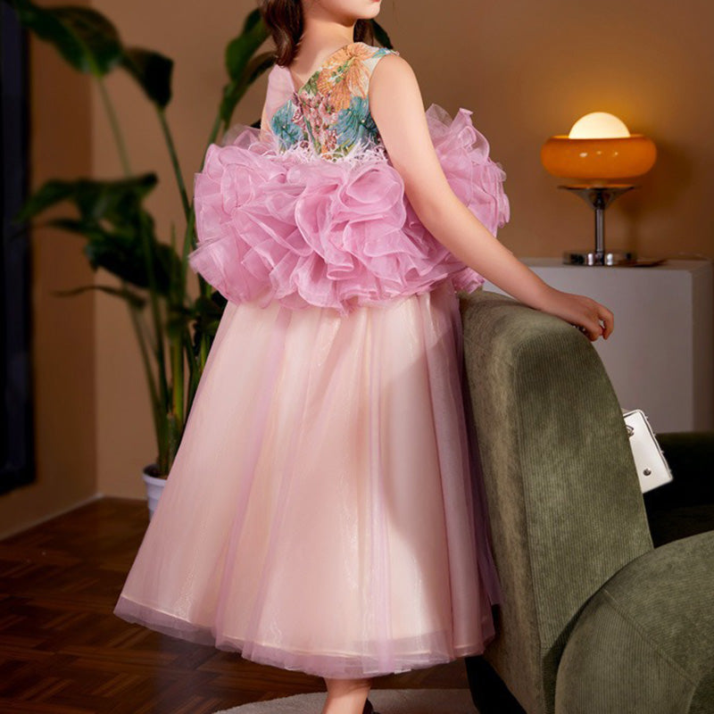 Sleeveless A-Line Pink Floral Girls Dress for Special Occasions