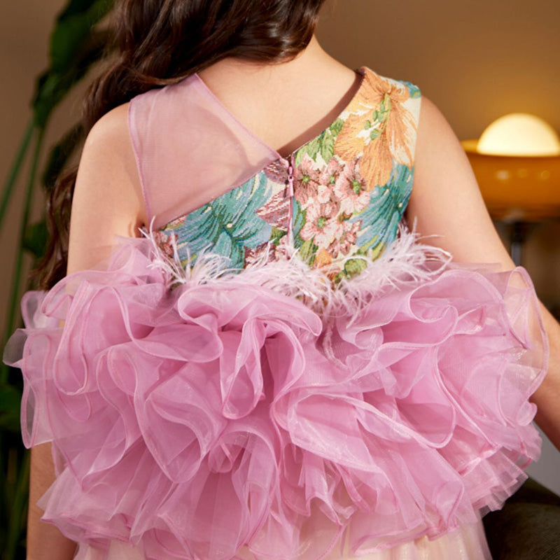 Sleeveless A-Line Pink Floral Girls Dress for Special Occasions