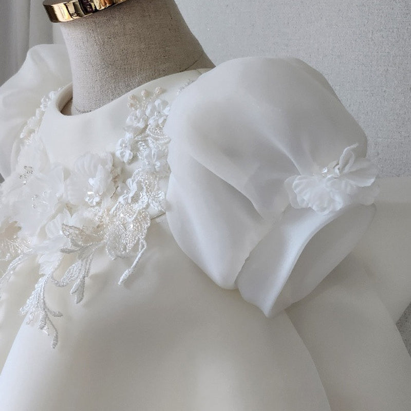 White Organza A-Line Christening & Flower Girl Dress for Girls (12M-8Y)