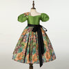 Avocado Green Floral Print Princess Dress with Illusion Neckline