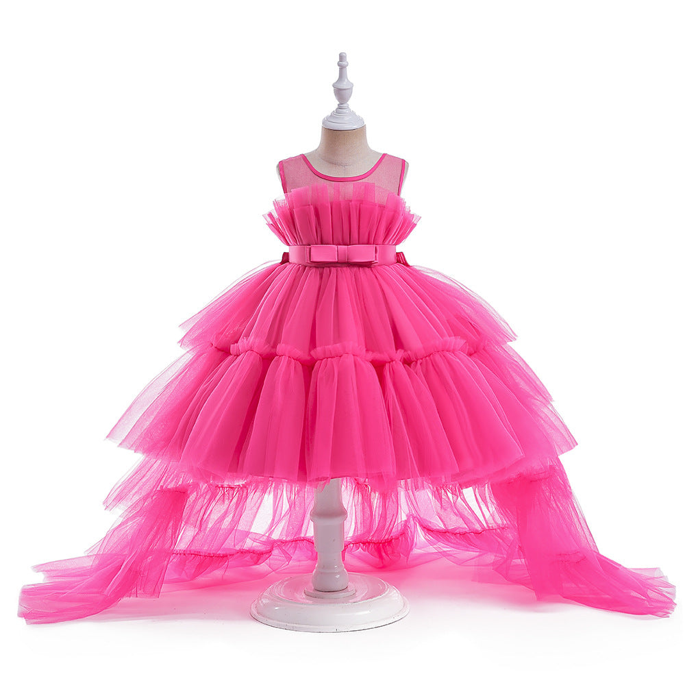 Toddler Puffy Ball Gown Tulle Dress with Illusion Neckline – Girls Birthday & Flower Girl Dress