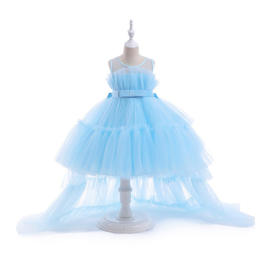 Toddler Puffy Ball Gown Tulle Dress with Illusion Neckline – Girls Birthday & Flower Girl Dress