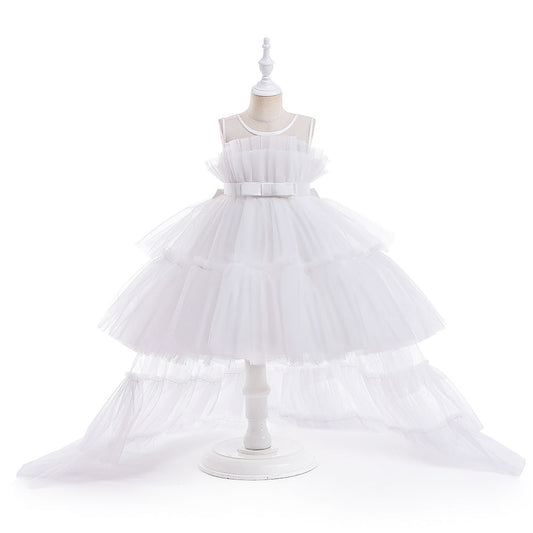 Toddler Puffy Ball Gown Tulle Dress with Illusion Neckline – Girls Birthday & Flower Girl Dress