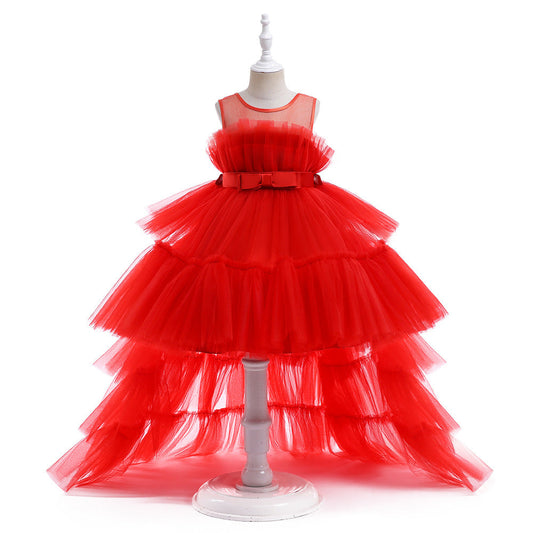 Toddler Puffy Ball Gown Tulle Dress with Illusion Neckline – Girls Birthday & Flower Girl Dress