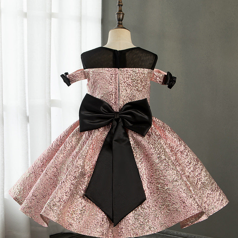 A-Line Illusion Neckline Shoulder Cutout Pink Baby Girl Party Dress