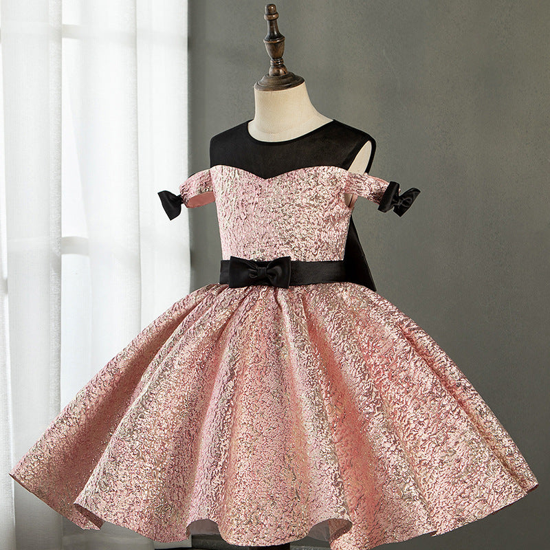 A-Line Illusion Neckline Shoulder Cutout Pink Baby Girl Party Dress