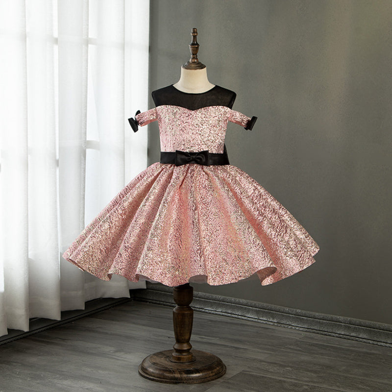 A-Line Illusion Neckline Shoulder Cutout Pink Baby Girl Party Dress