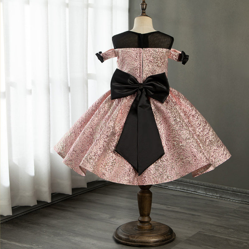 A-Line Illusion Neckline Shoulder Cutout Pink Baby Girl Party Dress