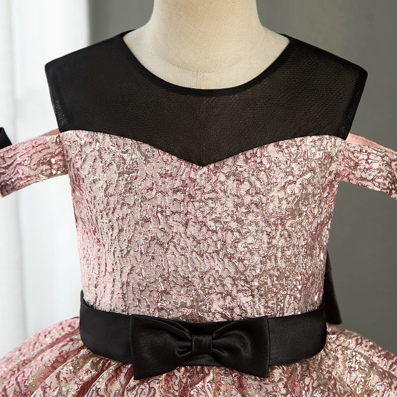 A-Line Illusion Neckline Shoulder Cutout Pink Baby Girl Party Dress