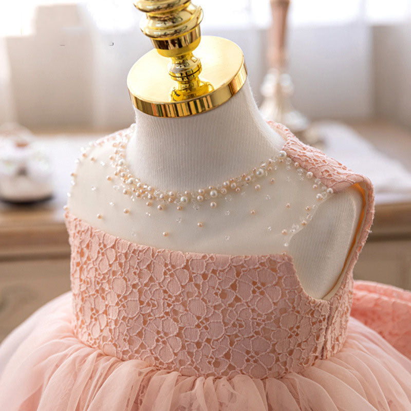 Ball Gown Lace & Tulle Flower Girl Dress with Ruffle Sleeves