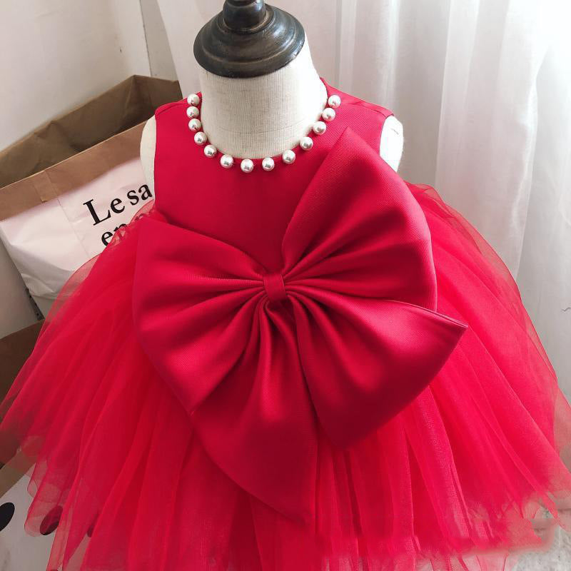 Big Bow Deep Pink Satin & Tulle Flower Girl Dress for Special Occasions