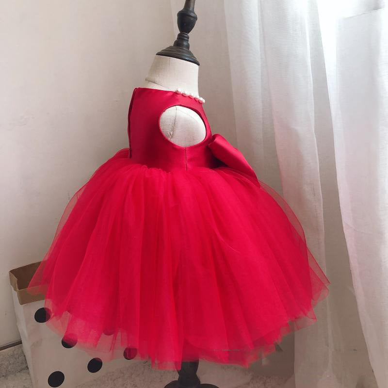 Big Bow Deep Pink Satin & Tulle Flower Girl Dress for Special Occasions