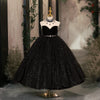 Black A-Line Flower Girl Dress with Beaded Sequins & Tulle