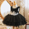 Robe de princesse noire trapèze sans manches en tulle pour fille