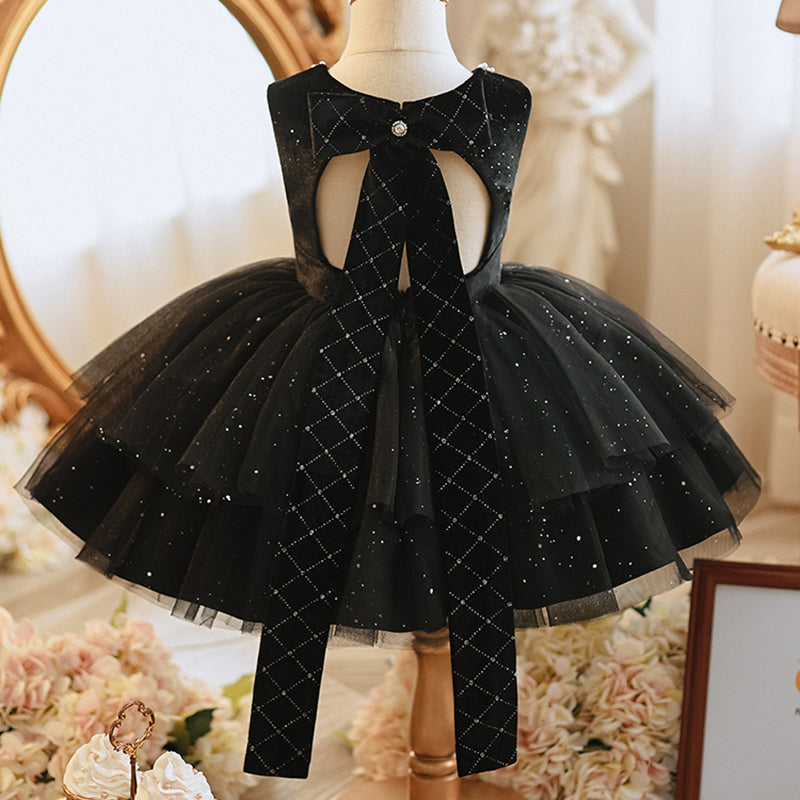 Black A-Line Sleeveless Princess Dress for Girls | Knee-Length Tulle Party Dress