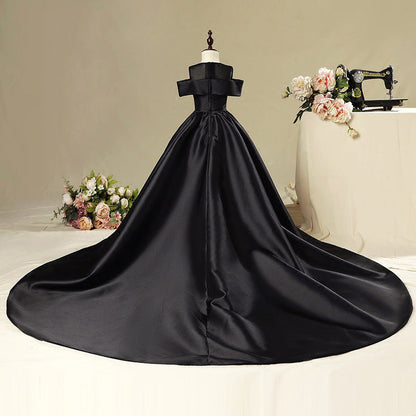 Black Organza A-Line Flower Girl Dress Cold Shoulder Ruffle