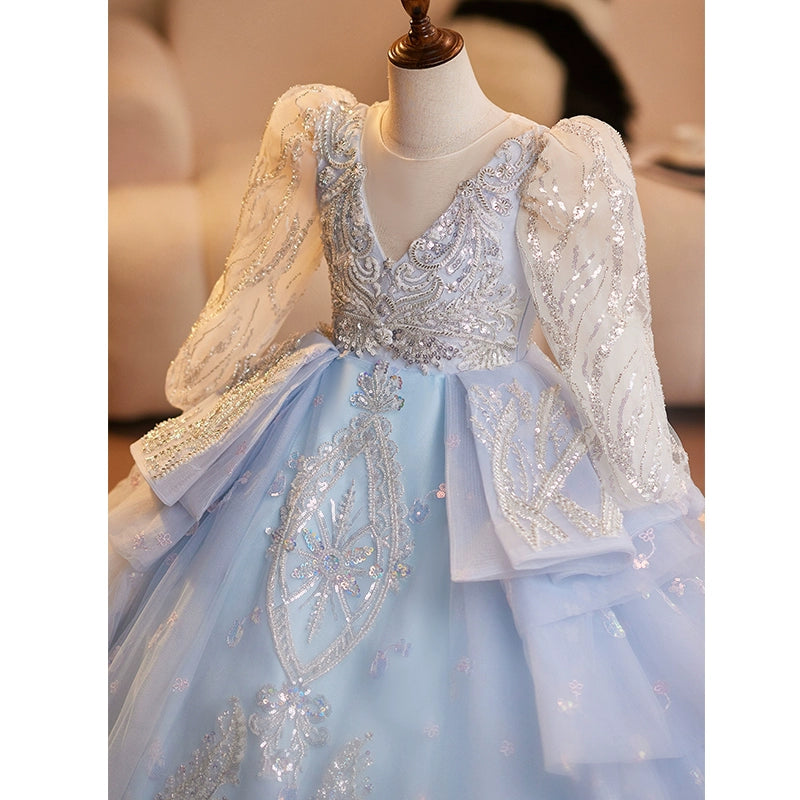 Blue A-Line Princess Flower Girl Dress – Lace & Tulle