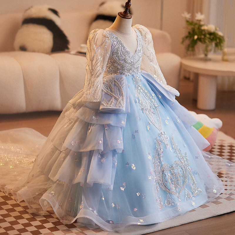 Blue A-Line Princess Flower Girl Dress – Lace & Tulle
