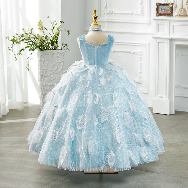 Blue A-Line Princess Flower Girl Dress – Lace & Tulle