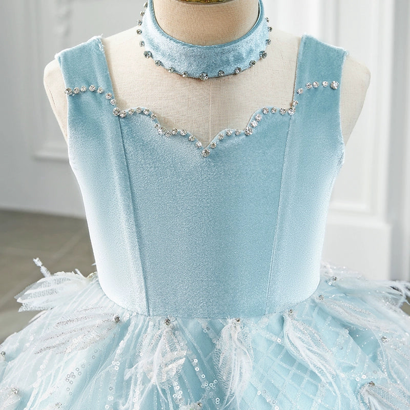 Blue A-Line Princess Flower Girl Dress – Lace & Tulle