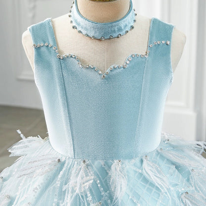 Blue A-Line Princess Flower Girl Dress – Lace & Tulle