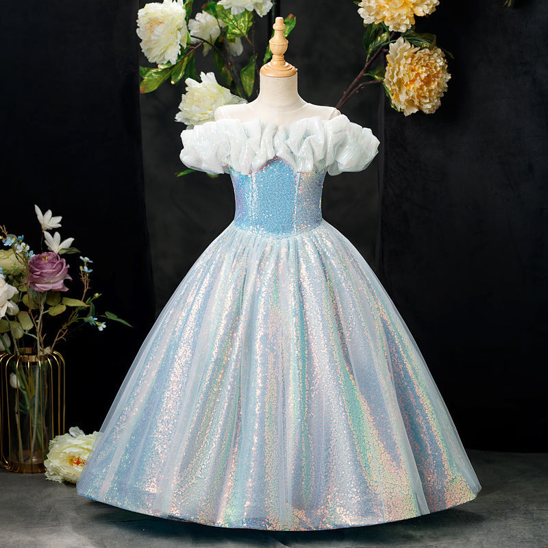 Blue A-Line Princess Flower Girl Dress – Tulle & Chiffon
