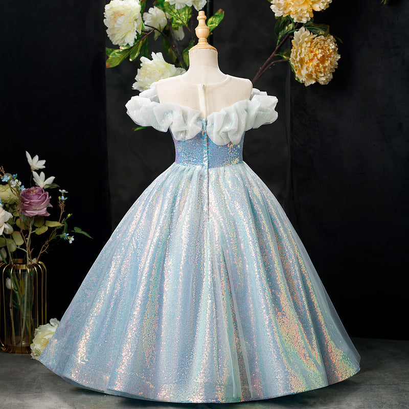 Blue A-Line Princess Flower Girl Dress – Tulle & Chiffon